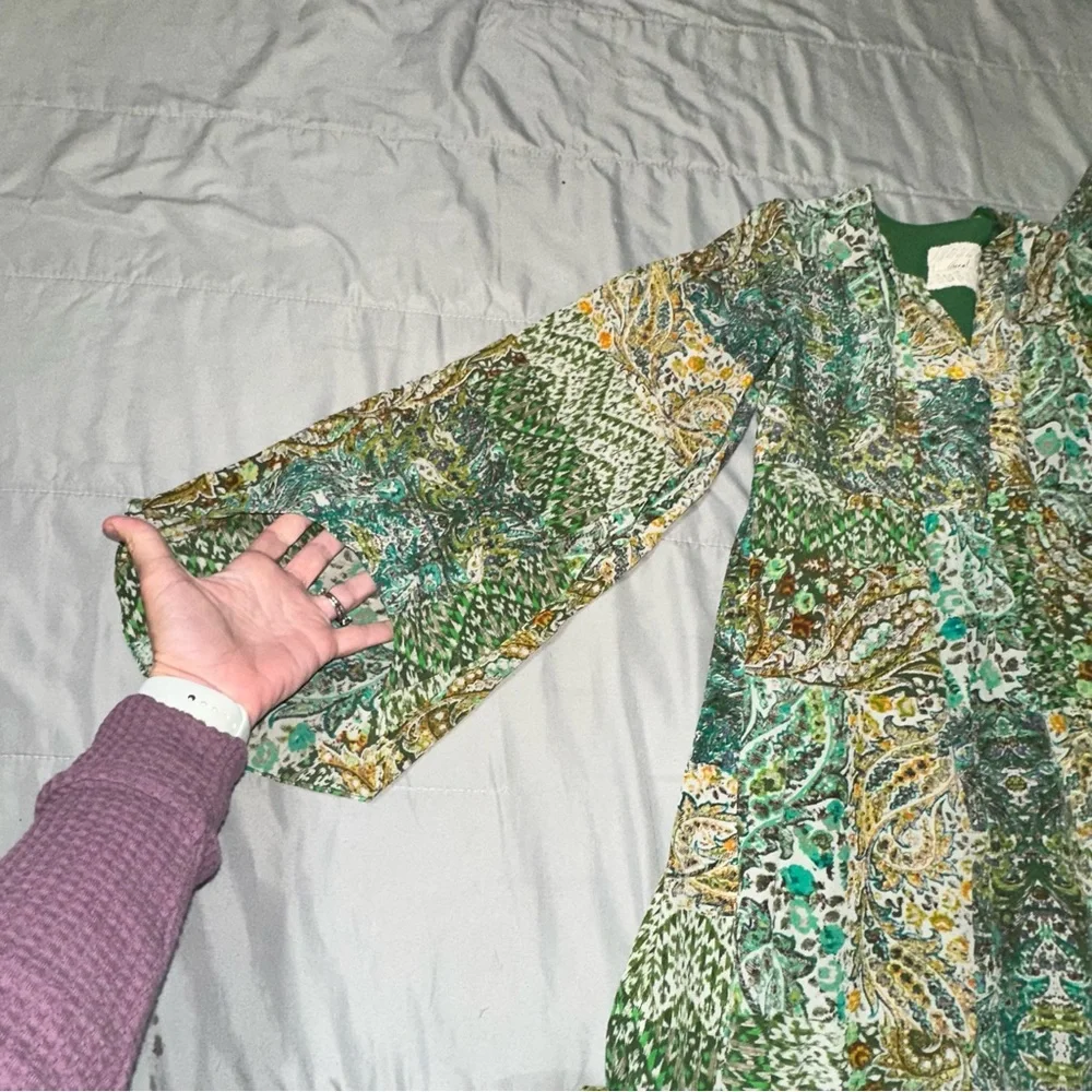 Anthropologie Floreat Amelie Paisley 100% Silk Bell Sleeve Swing Dress Sz 2 BOHO - Picture 13 of 15